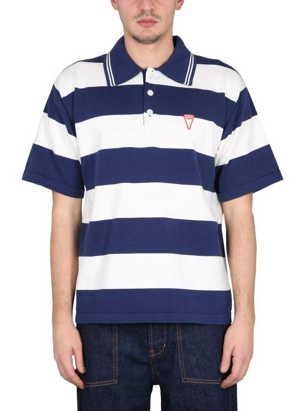 Men's Logo Graphic Striped Cotton Polo Shirt Navy - KENZO - BALAAN 2