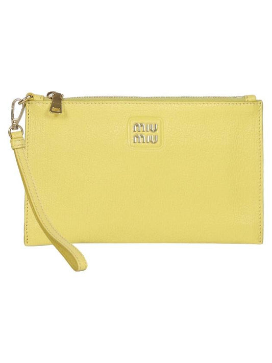 Madras Logo Leather Clutch Bag Yellow - MIU MIU - BALAAN 2