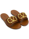 V Logo Signature Grainy Calfskin Slippers Sandals Brown - VALENTINO - BALAAN 4