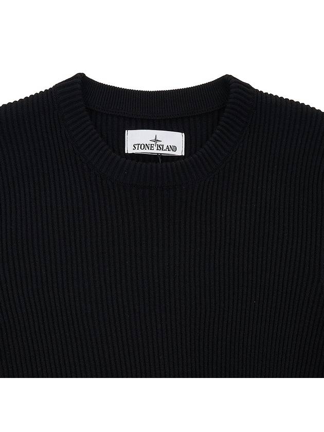 Wappen Patch Crew Neck Ribbed Wool Knit Top Black - STONE ISLAND - BALAAN 4