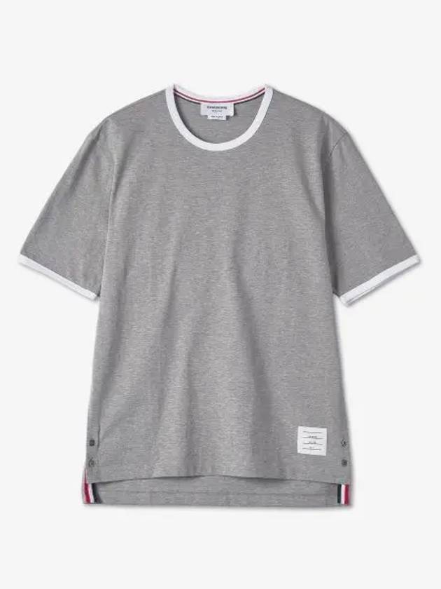 Men's Contrast Trim Short Sleeve T-Shirt  Light Grey - THOM BROWNE - BALAAN 2