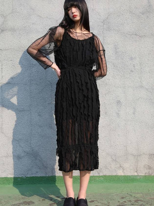 Ariana Natural Pleats Chiffon Long Dress Black - SORRY TOO MUCH LOVE - BALAAN 1