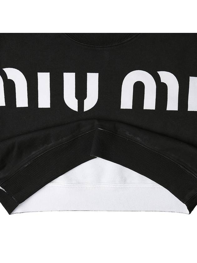 Logo Print Crop Cotton Sweatshirt Black - MIU MIU - BALAAN 9