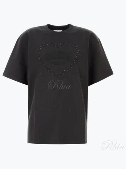 Drop Shoulder Heart Cotton Short Sleeve T-Shirt Black - GANNI - BALAAN 2