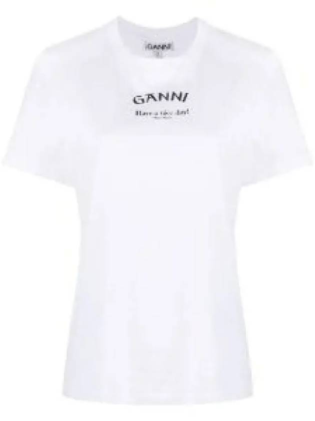 Logo Round Neck Relaxed Short Sleeve T-shirt Bright White - GANNI - BALAAN 2