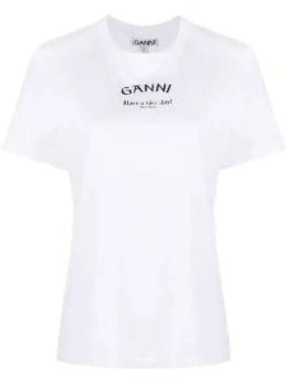 Logo Round Neck Relaxed Short Sleeve T-shirt Bright White - GANNI - BALAAN 2