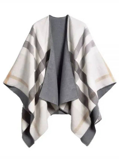 WoMen's Check Reversible Wool Cape Grey - BURBERRY - BALAAN 2