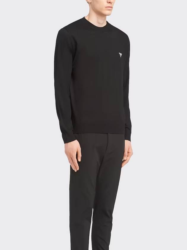 Superfine Crew neck Wool Knitted Sweater Black - PRADA - BALAAN 5