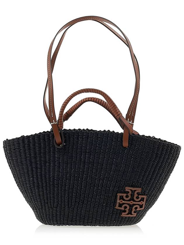 Small Ella Straw Basket Tote Bag Navy - TORY BURCH - BALAAN 3