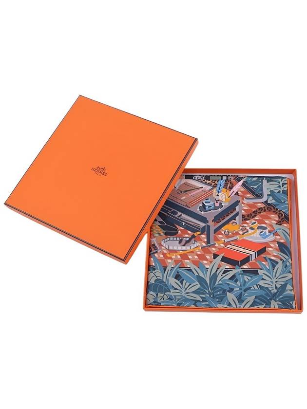 Les Douze Leopards Reversible Silk 90 Muffer Blue - HERMES - BALAAN 3