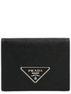 Triangle Logo Saffiano Leather Half Wallet Black - PRADA - BALAAN 1