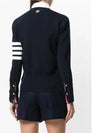 Milano Stitch 4 Bar Classic V Neck Fine Merino Wool Cardigan Navy - THOM BROWNE - BALAAN 4