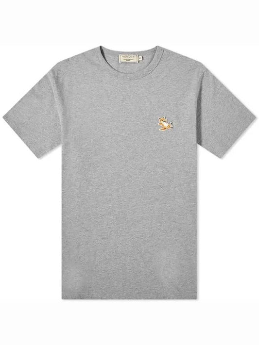Chillax Fox Patch Classic Short Sleeve T-Shirt Grey Melange - MAISON KITSUNE - BALAAN 1