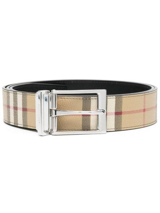 Square Buckle Check Reversible Coated Fabric Leather Belt Beige - BURBERRY - BALAAN 1