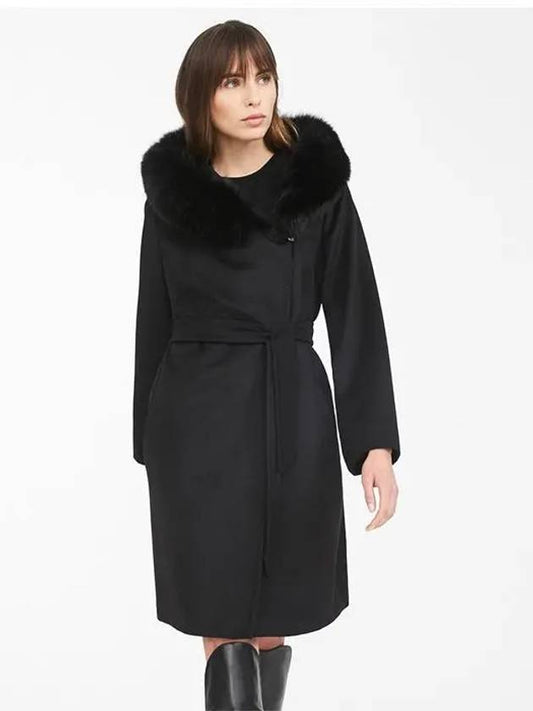 MANGO Mango fur hooded wrap wool coat black - MAX MARA - BALAAN 2