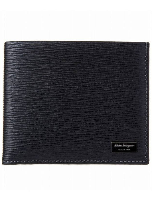 Salvatore Logo Leather Bi-fold Wallet Black - SALVATORE FERRAGAMO - BALAAN.