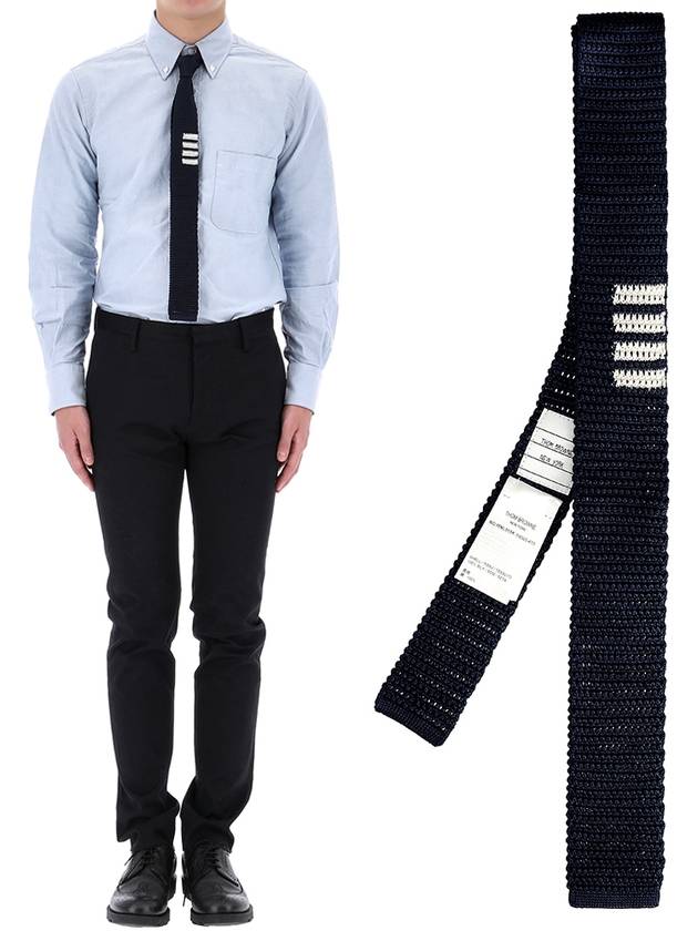 Waffles Stitch Silk Knit Tie Navy - THOM BROWNE - BALAAN 2