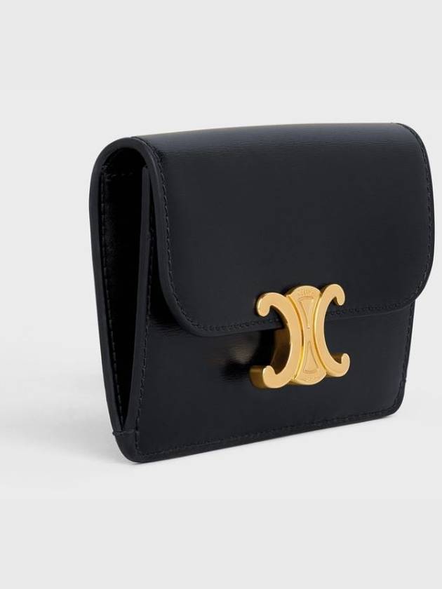 Triomphe Shiny Calfskin Flap Card Wallet Black - CELINE - BALAAN 3