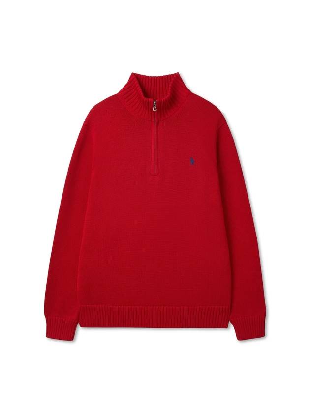 Quarter Zip Cotton Knit Top Red - POLO RALPH LAUREN - BALAAN 1