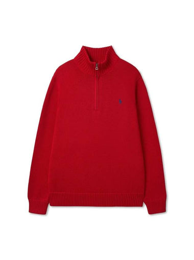 Quarter Zip Cotton Knit Top Red - POLO RALPH LAUREN - BALAAN 1