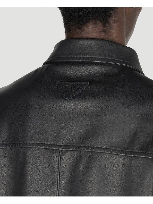 Triangle Logo Nappa Leather Zip Up Jacket Black - PRADA - BALAAN 7