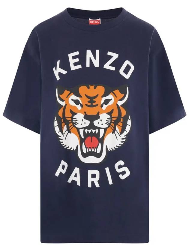 Lucky Tiger Logo Oversized T-Shirt Navy - KENZO - BALAAN 2