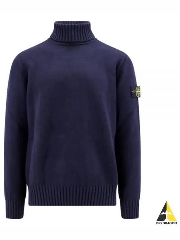 Wappen Patch Loose Fit Cotton Turtleneck Navy - STONE ISLAND - BALAAN 2