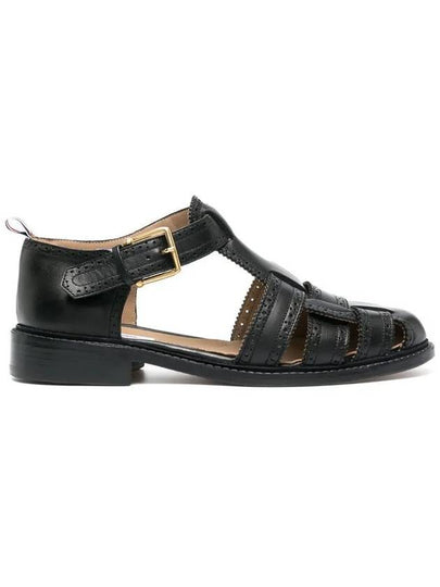 Vitello Brogue Fisherman Calf Leather Sandals Black - THOM BROWNE - BALAAN 2