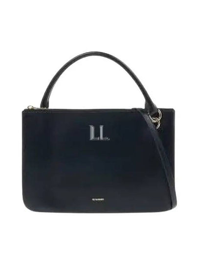 Flat Logo Leather Medium Shoulder Bag Black - JIL SANDER - BALAAN 2