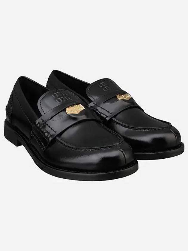 Brushed Leather Penny Loafers Black - MIU MIU - BALAAN 2