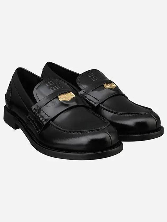 Women's Penny Leather Loafers Black - MIU MIU - BALAAN 2