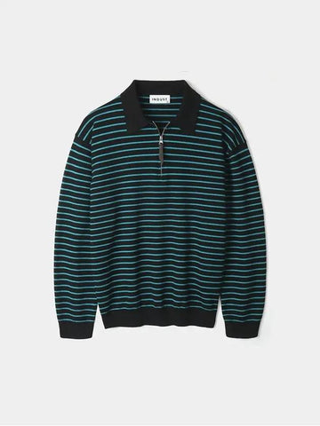 Striped collar half zip up knit Teal - INDUST - BALAAN 1