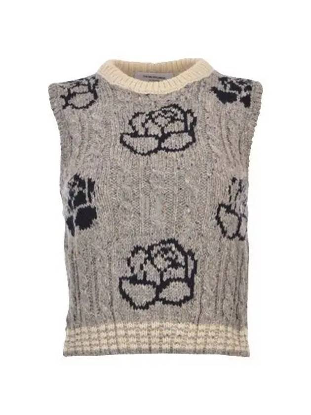 Rose intarsia cable knit top light gray - THOM BROWNE - BALAAN 2