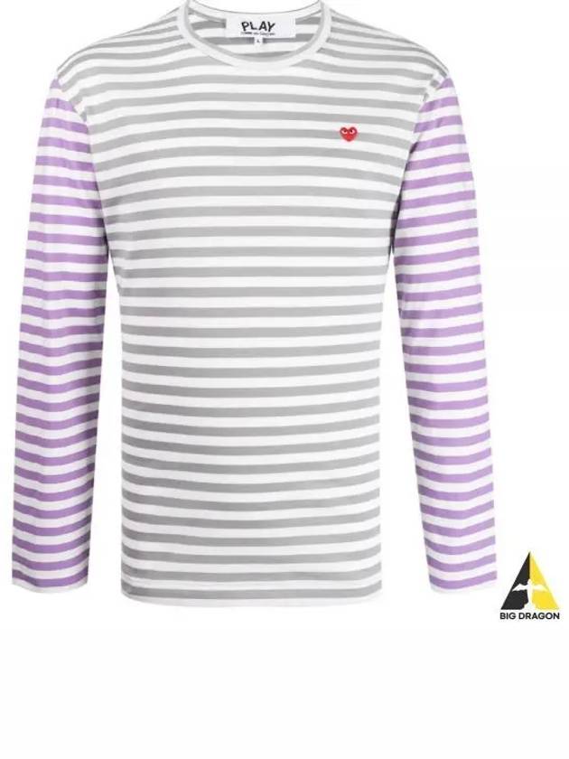 AZ T318 051 3 P1T318 Red Heart Wappen Stripe Bicolor Long Sleeve T shirt - COMME DES GARCONS - BALAAN 1