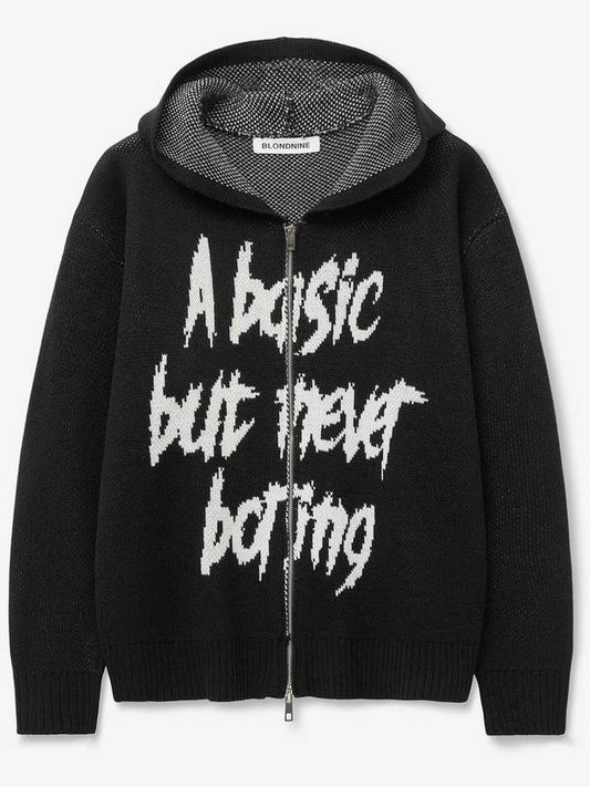 Slogan knit hooded zipup - BLONDNINE - BALAAN 1