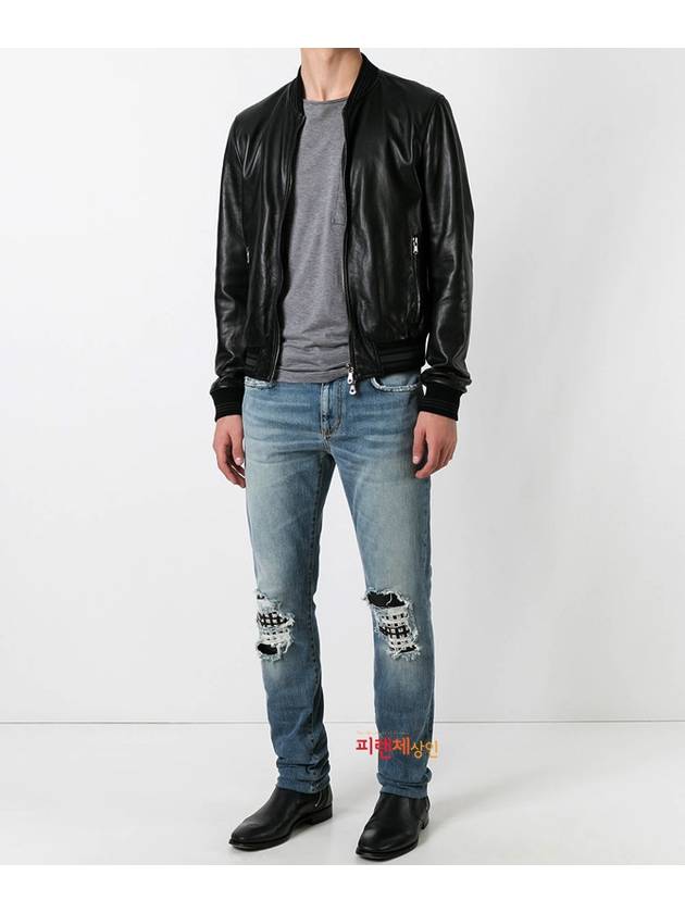 Men's Leather Stud Washed Jeans Blue - SAINT LAURENT - BALAAN 4