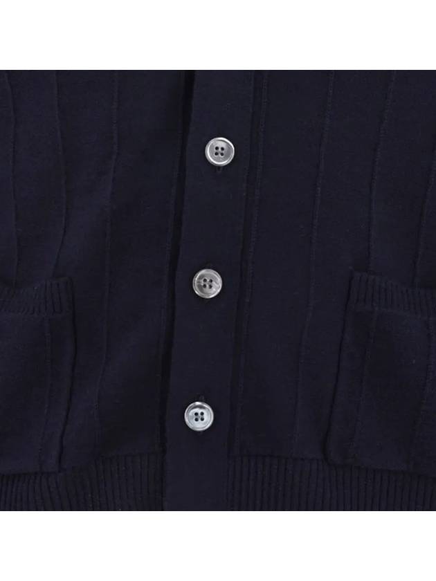 RWB V-neck Striped Virgin Wool Cardigan Navy - THOM BROWNE - BALAAN 4