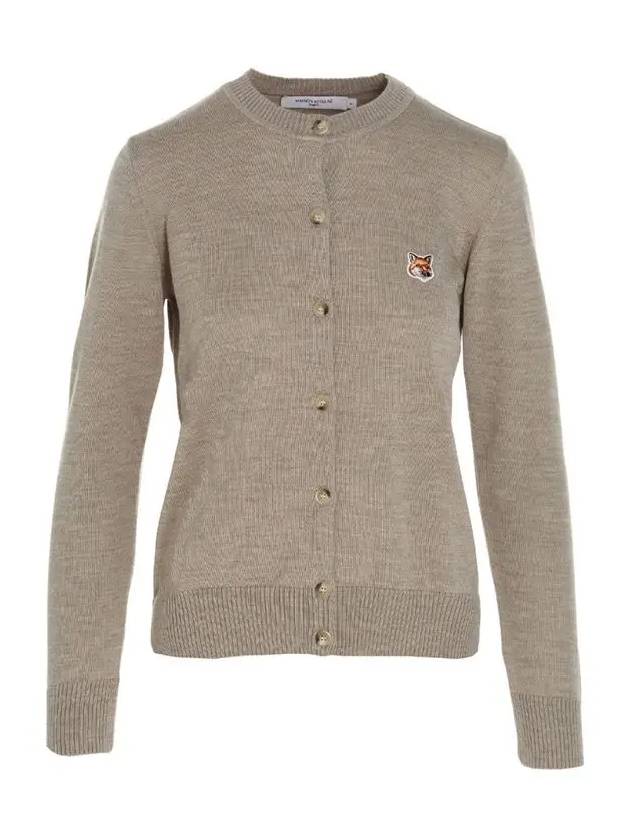 Fox Head Patch Adjusted Round Neck Cardigan Beige Melange - MAISON KITSUNE - BALAAN 2