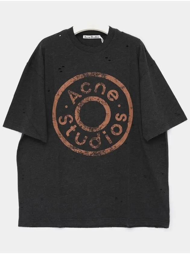 Logo Print Crewneck Short Sleeve T-Shirt Black Melange - ACNE STUDIOS - BALAAN 3