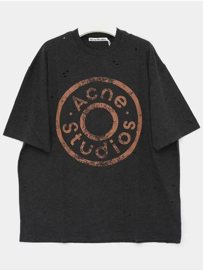 Logo Print Crewneck Short Sleeve T-Shirt Black Melange - ACNE STUDIOS - BALAAN 2