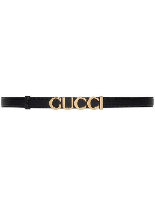 Gold Logo Buckle Thin Leather Belt Black - GUCCI - BALAAN 4