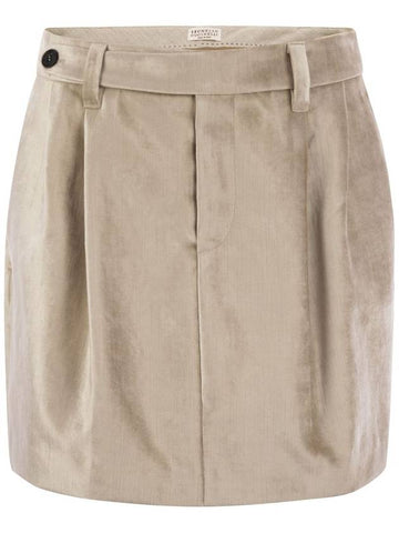 Sleek Cotton Viscose Velvet Mini Sartorial Skirt - BRUNELLO CUCINELLI - BALAAN 1