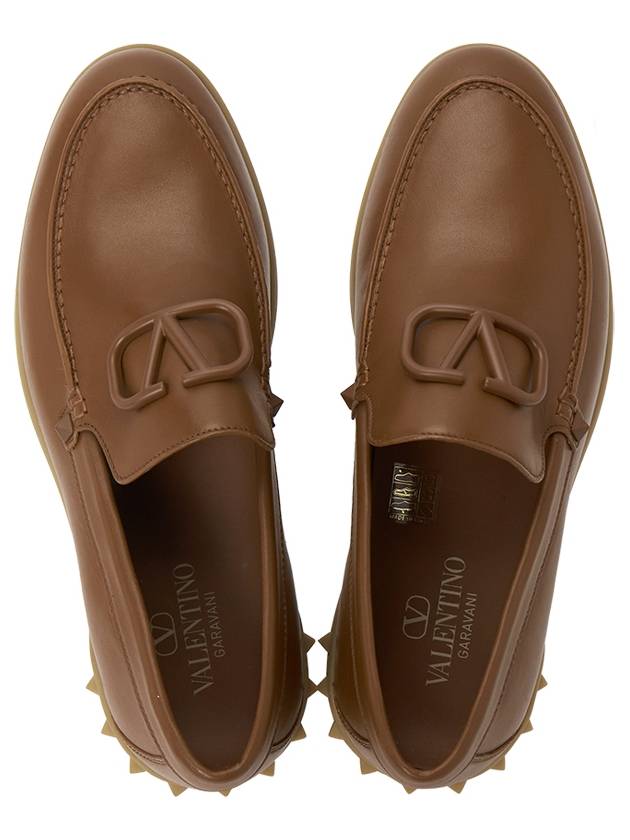 V Logo Leather Loafers Brown - VALENTINO - BALAAN 3