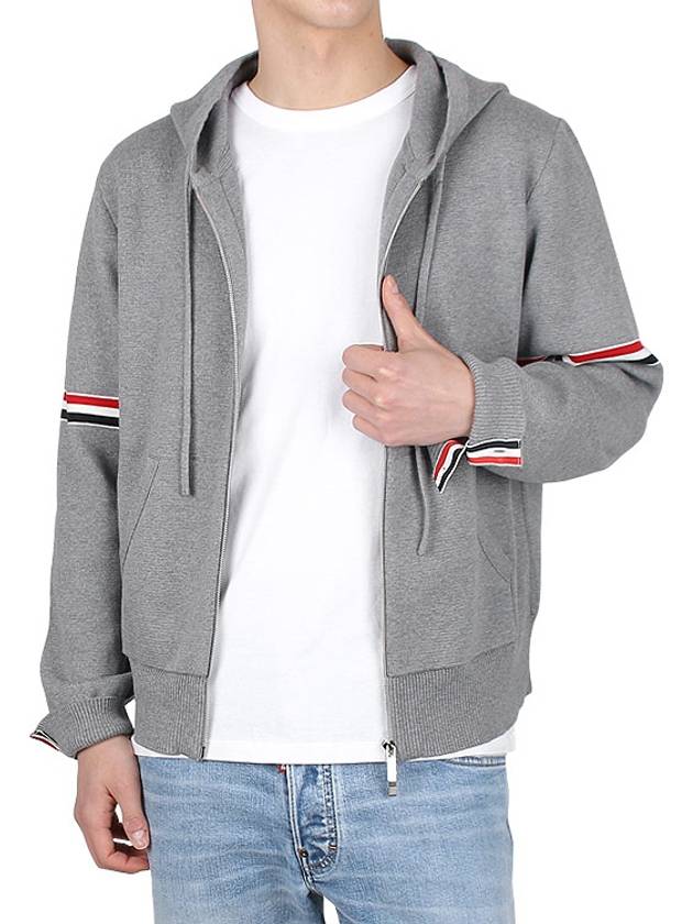 Cotton Milano Armband Zip Up Hoodie Light Grey - THOM BROWNE - BALAAN 4