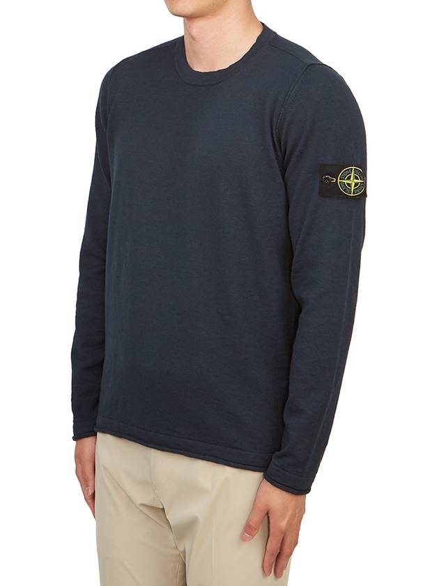 Compass Badge Ribbed Cotton Knit Top Navy - STONE ISLAND - BALAAN 3