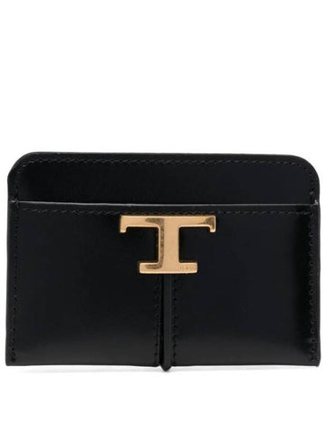 Logo Decorated Leather Card Wallet Black - TOD'S - BALAAN 1