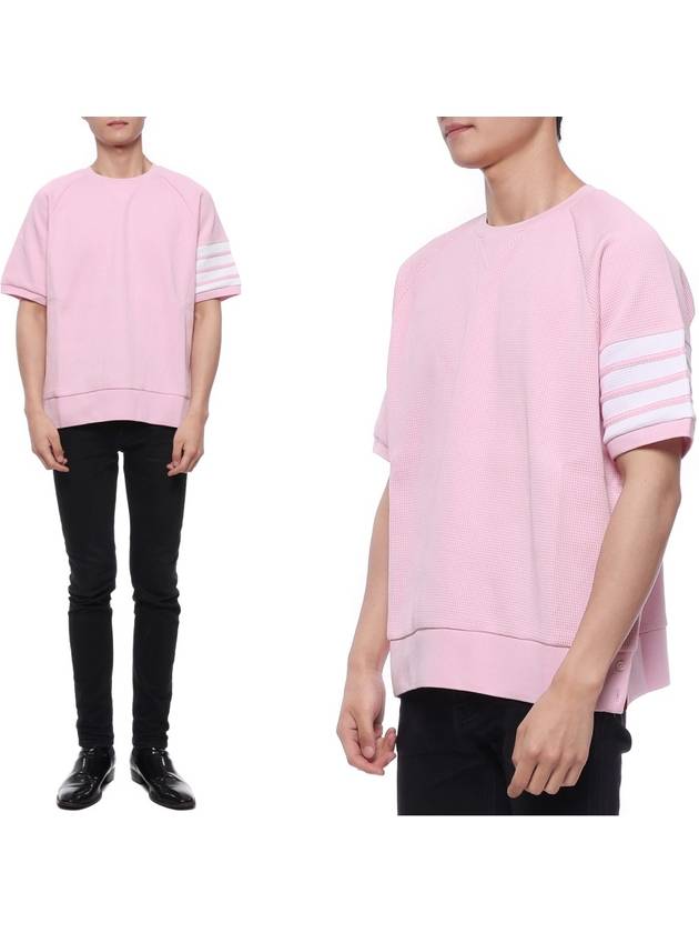 Waffle 4 Bar Armband Short Sleeve T-Shirt Pink - THOM BROWNE - BALAAN 2