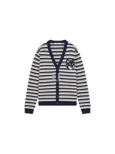 Fox Head Intarsia Striped Comfort Cardigan Navy White - MAISON KITSUNE - BALAAN 2