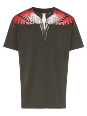 Double Wing Print Short Sleeve T-Shirt Khaki - MARCELO BURLON - BALAAN 1