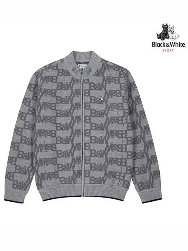 Men s logo jacquard knit cardigan 2824GXKW GREY - BLACK&WHITE - BALAAN 1